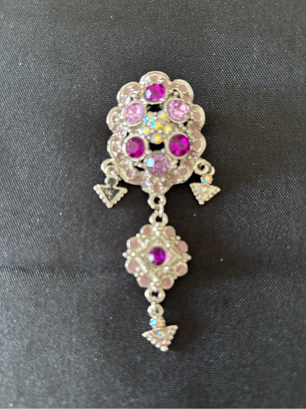 Silver-Tone Purple Crystal Drop Brooch